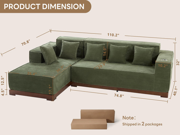 110" L-Shaped Sectional Sofa with LED Lights & Chaise