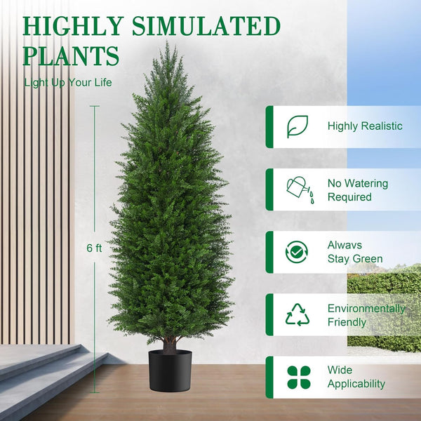 Artificial Outdoor Cedar Pine Tree – UV Resistant Potted Faux Evergreen (Set of 2)