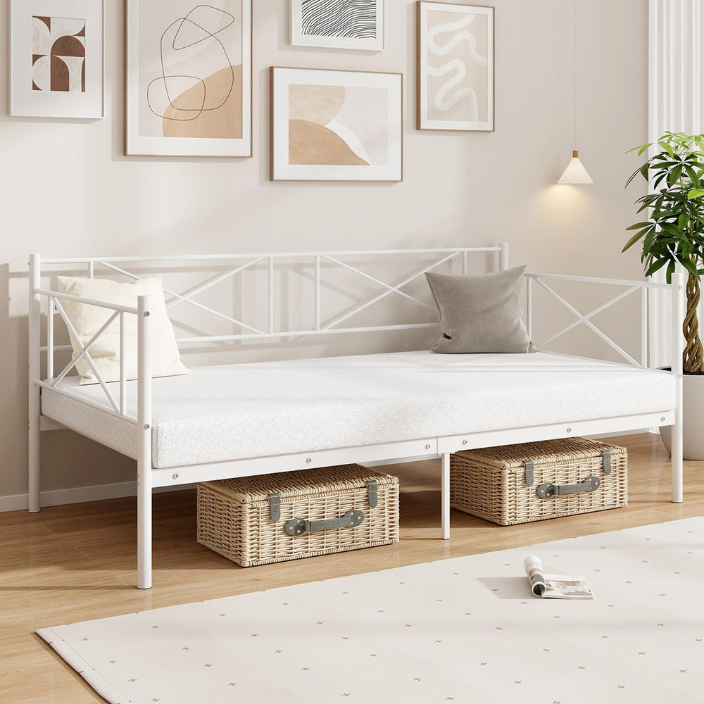 Twin Metal Daybed Frame with Headboard and Storage