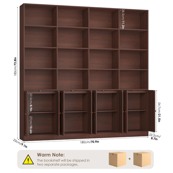 6-Tier Farmhouse Bookshelf with 8 Doors, 74.1" Wide