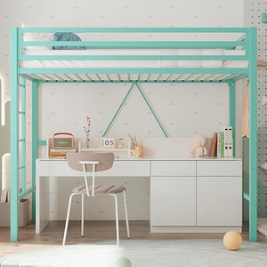 Twin Metal Loft Bed with Guardrail & Ladder