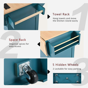 Kitchen Island Cart with Drop Leaf & Power Outlets