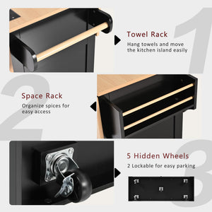 Rolling Kitchen Island with Drop Leaf Countertop & Power Outlets