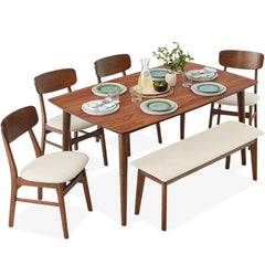 6-Piece Mid-Century Modern Dining Set with Bench