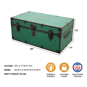 Green & Black Storage Trunk with Monogram – 30"x17"x13" Footlocker