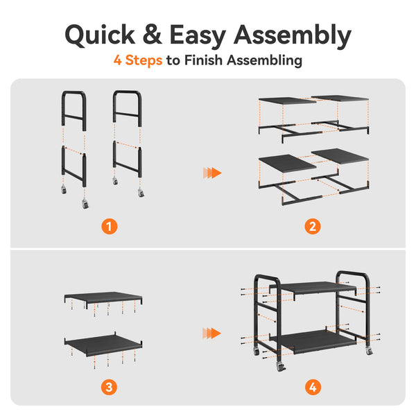 2-Tier Rolling Printer Stand with Lockable Wheels & Adjustable Shelf