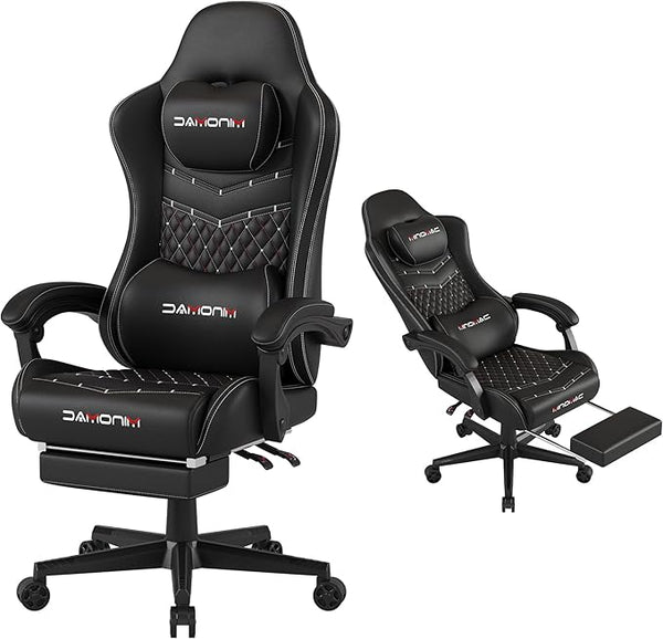 Ergonomic Gaming Chair with Retractable Footrest
