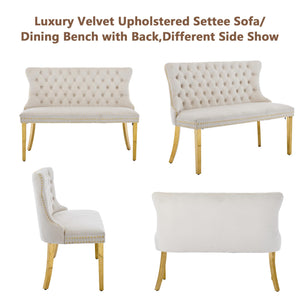 Velvet Settee Dining Bench with Back – Button Tufted Loveseat with Nailhead Trim