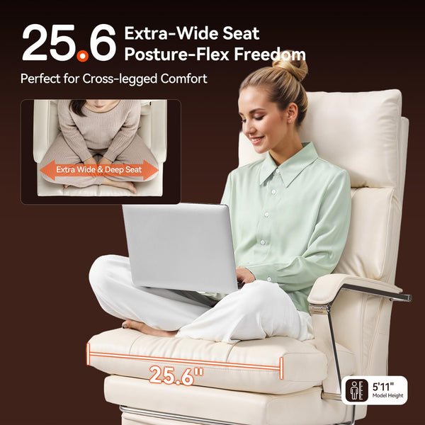 160° Reclining Executive Office Chair with Footrest & Adjustable Seat Depth