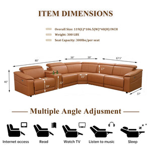 L-Shaped Power Recliner Sectional Sofa with Storage Console & USB Ports