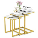 Nesting Coffee Table Set of 3, C-Shaped End Tables with Faux Marble Top