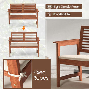 2-Person Outdoor Wood Patio Bench with Cushion