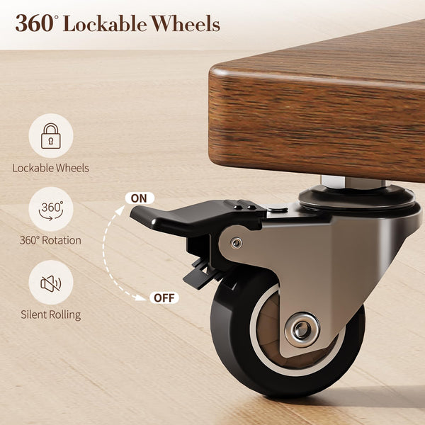 Solid Wood Rolling Coat Rack with Hooks & Shelves