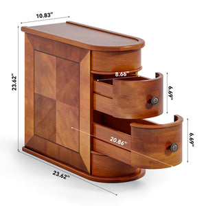 Wood End Table with 2 Drawers Slim Nightstand