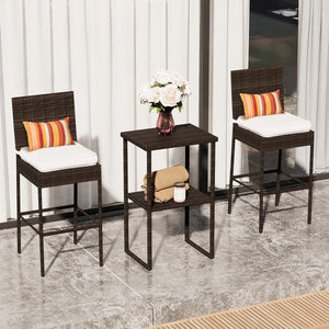 Outdoor Wicker Bar Table – Counter Height Patio Pub Table with Storage Shelf