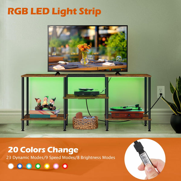 TV Stand with LED Lights & Power Outlets – 3-Tier Entertainment Center for 50" TVs