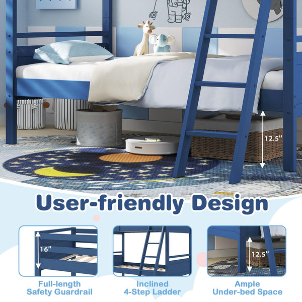 Twin Over Twin Bunk Bed with Ladder & Safety Guardrails