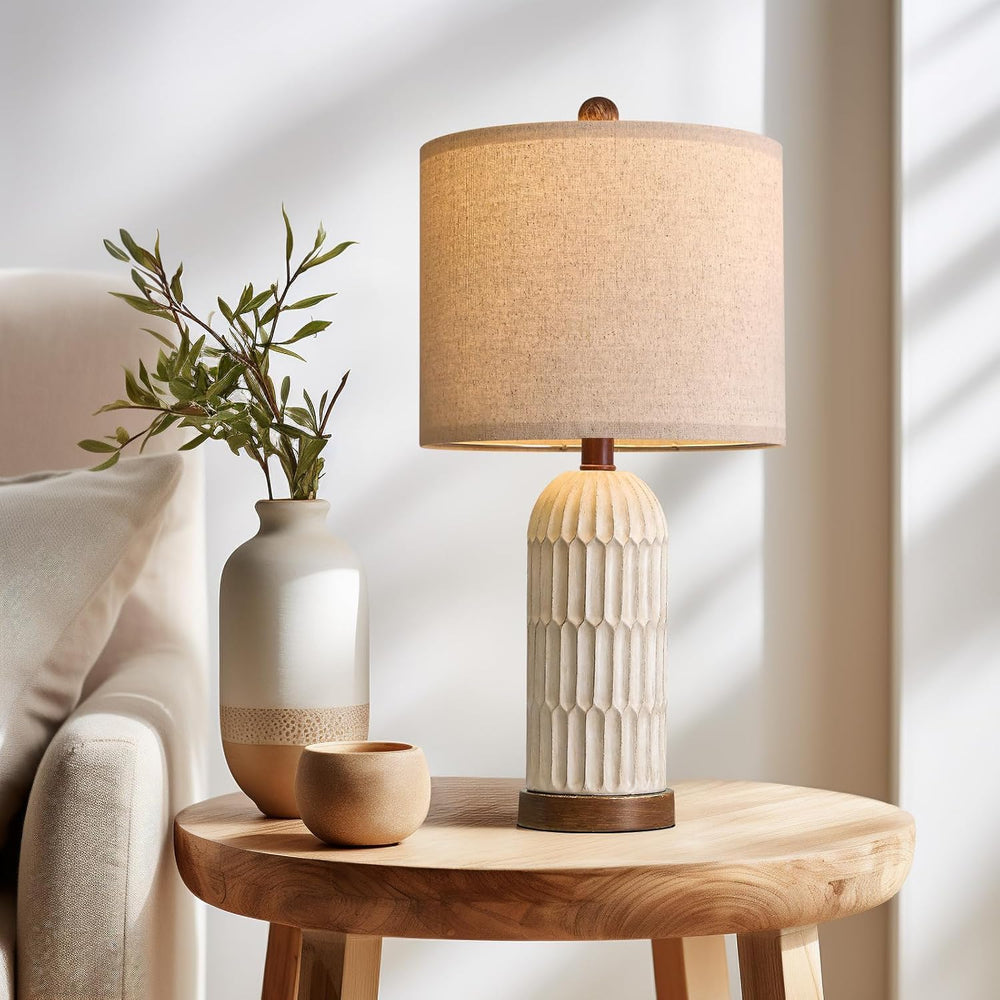 Farmhouse Bedside Table Lamps Set of 2 with USB Charging Ports