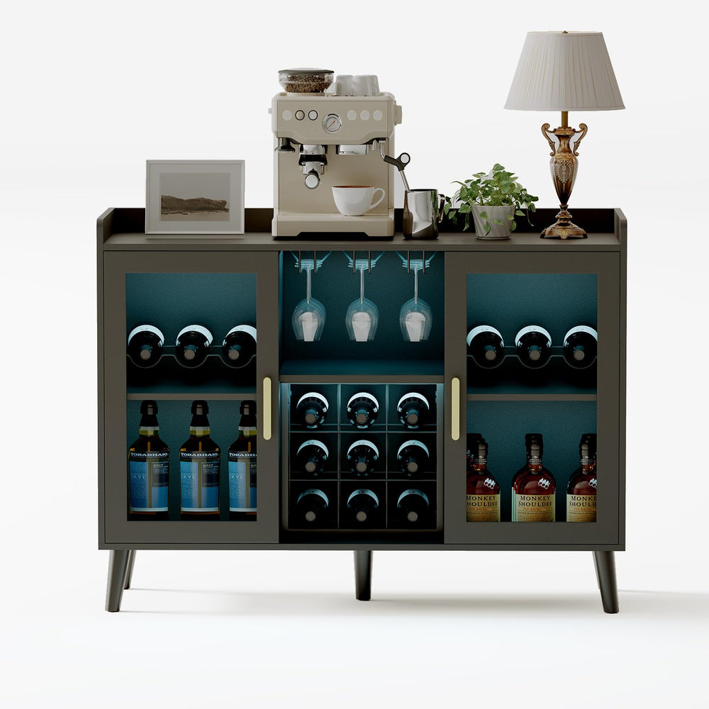 Modern Wine Bar Cabinet with LED Lighting