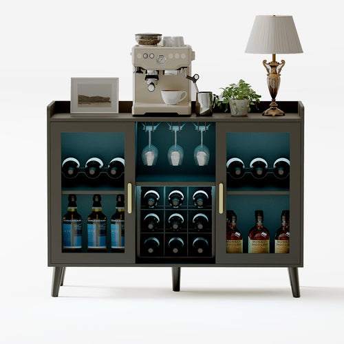 Modern Wine Bar Cabinet with LED Lighting