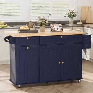 Rolling Kitchen Island Cart with Extendable Table & Power Outlet