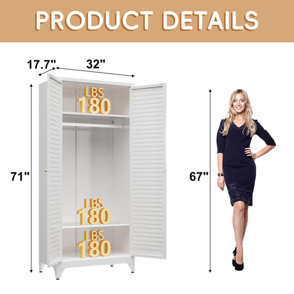 Metal Wardrobe Closet with Doors & Adjustable Shelves