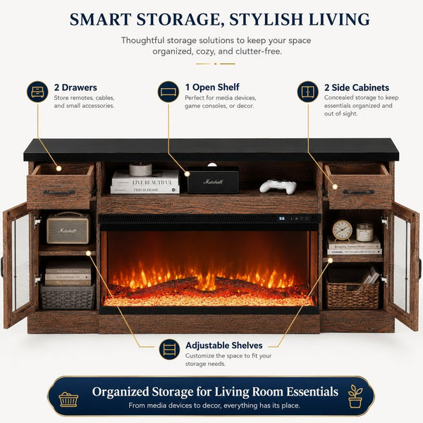 70" Electric Fireplace TV Stand with 3-Sided Glass