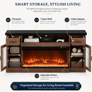 70" Electric Fireplace TV Stand with 3-Sided Glass