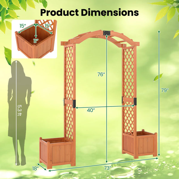 Wooden Garden Arbor with Planter Boxes & Climbing Trellis