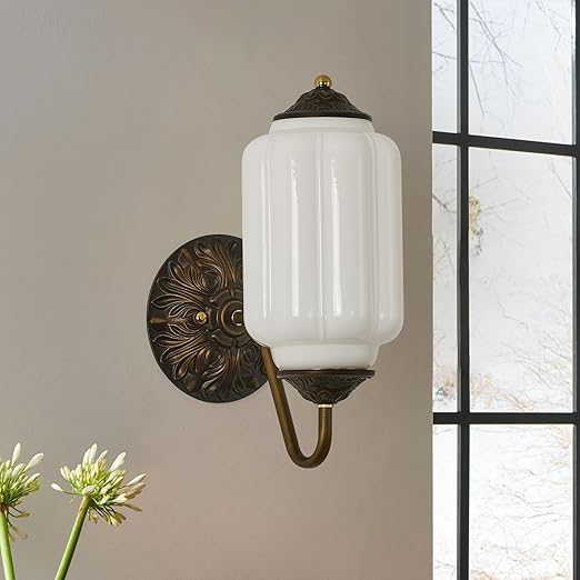 Vintage Milk Glass Bathroom Vanity Wall Sconce – Dimmable, Vertical or Horizontal Mount