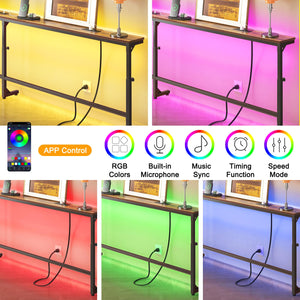 79" Adjustable Behind Couch Console Table with Outlets & LED Lights