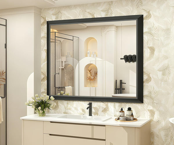 36x30 Rectangle Bathroom Vanity Mirror with Metal Frame, Anti-Rust, Wall Mounted