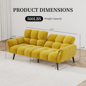 Convertible Futon Sofa Bed – 76.77" Linen Sleeper Couch with Adjustable Backrest