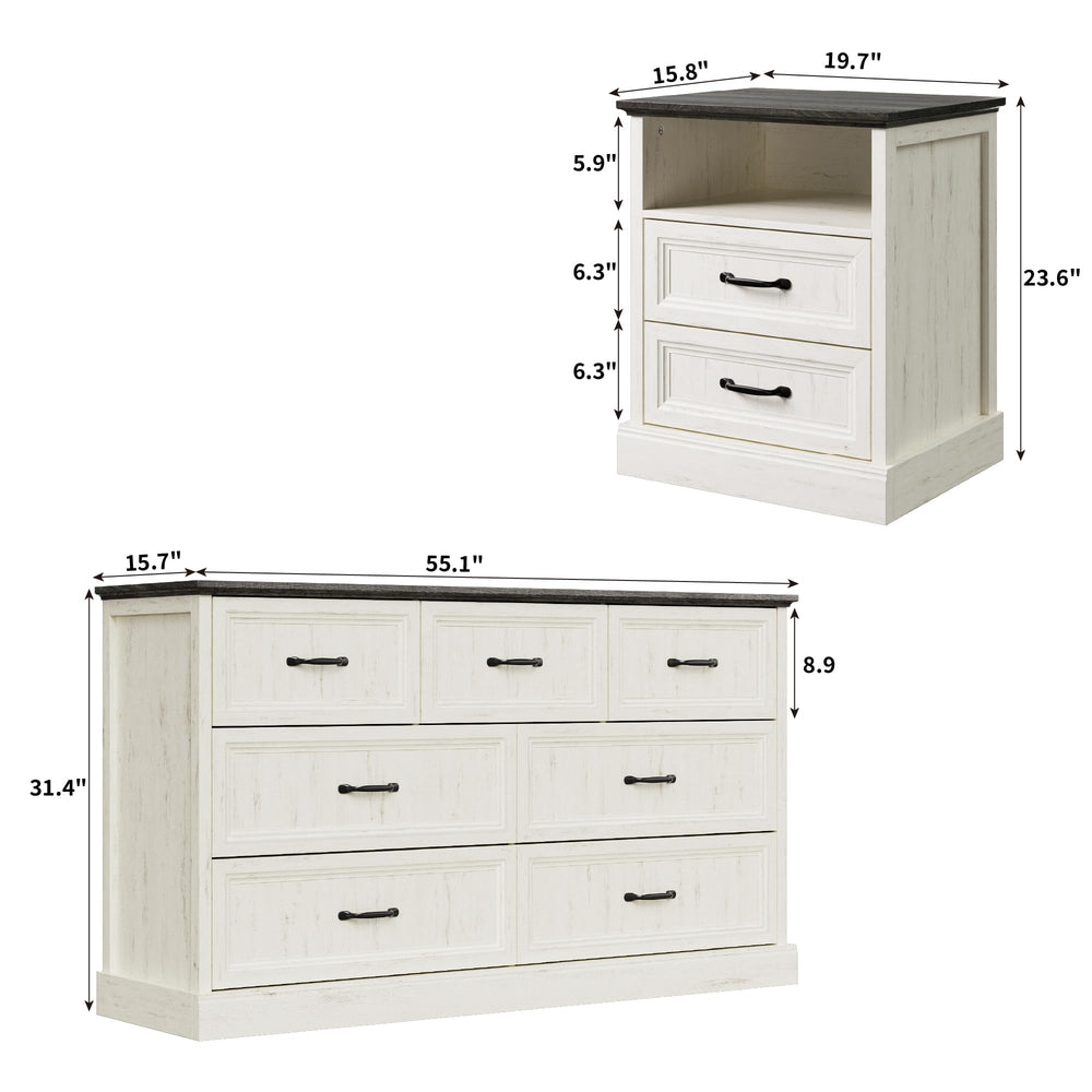 7-Drawer Dresser & 2 Nightstand Bedroom Set – White