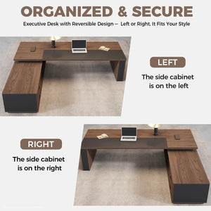 L-Shaped Executive Desk with LED Accent Light, Locking Drawers & 3-in-1 Charging Station
