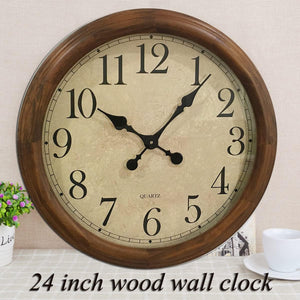 24-Inch Wood Silent Wall Clock – Large Decorative Non-Ticking Battery Operated