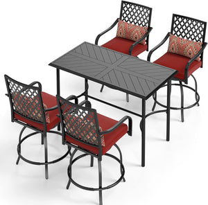 5-Piece Outdoor Counter Height Patio Bar Set with Swivel Stools