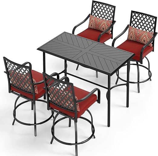 5-Piece Counter Height Patio Bar Set with Metal Table & Sling Stools