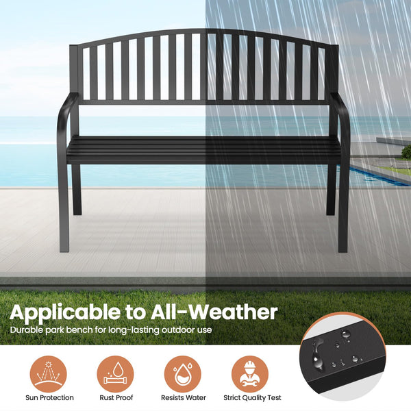 50-Inch Metal Outdoor Bench with Armrests