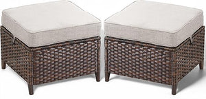 Outdoor Wicker Patio Ottoman Set of 2 – Multipurpose Footrest, Bench & Side Table