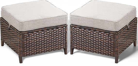 Outdoor Wicker Patio Ottoman Set of 2 – Multipurpose Footrest, Bench & Side Table