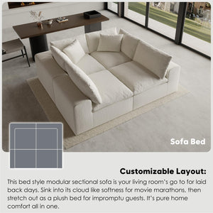 130" L-Shaped Modular Sectional Sofa – Deep Seat, Sleeper, White