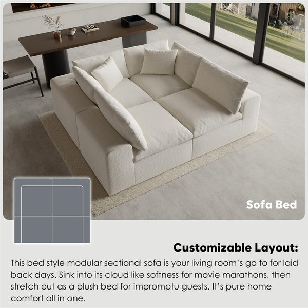 130" L-Shaped Modular Sectional Sofa – Deep Seat, Sleeper, White