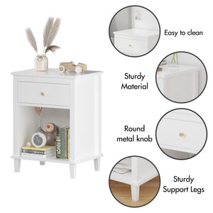Wooden Nightstand with Drawer and Open Storage Shelf