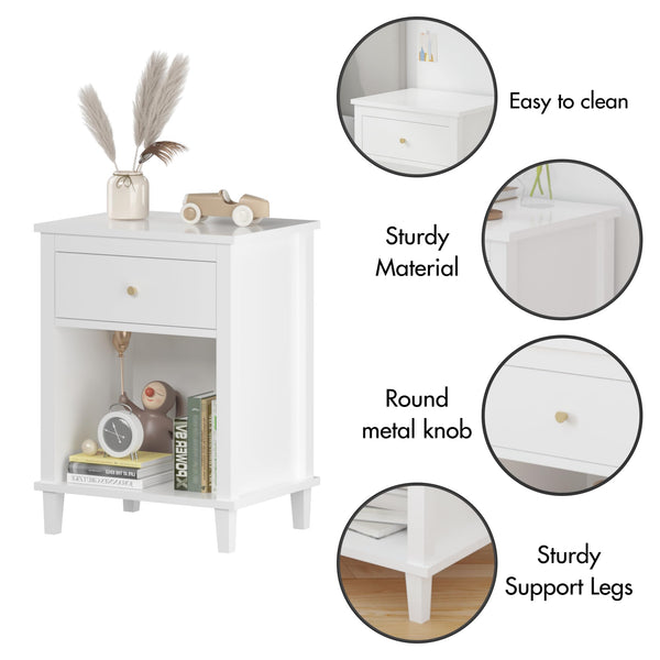Wooden Nightstand with Drawer and Open Storage Shelf