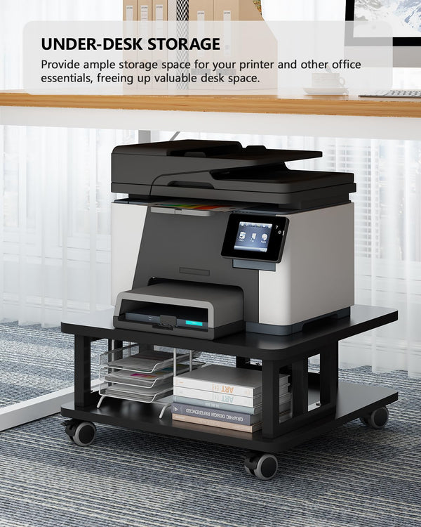 2-Tier Printer Stand with Wheels and Storage Shelf