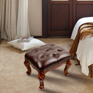 Solid Wood Leather Footstool Ottoman