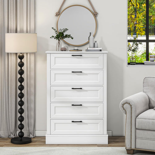 White 5-Drawer Dresser with Black Handles