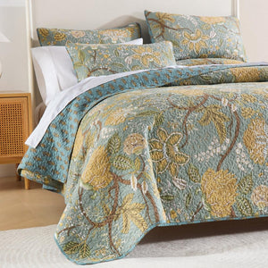 Floral Cotton Quilt Set – Reversible Bedspread Coverlet