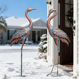 Metal Crane Garden Statues – Outdoor Heron Sculptures, Set of 2